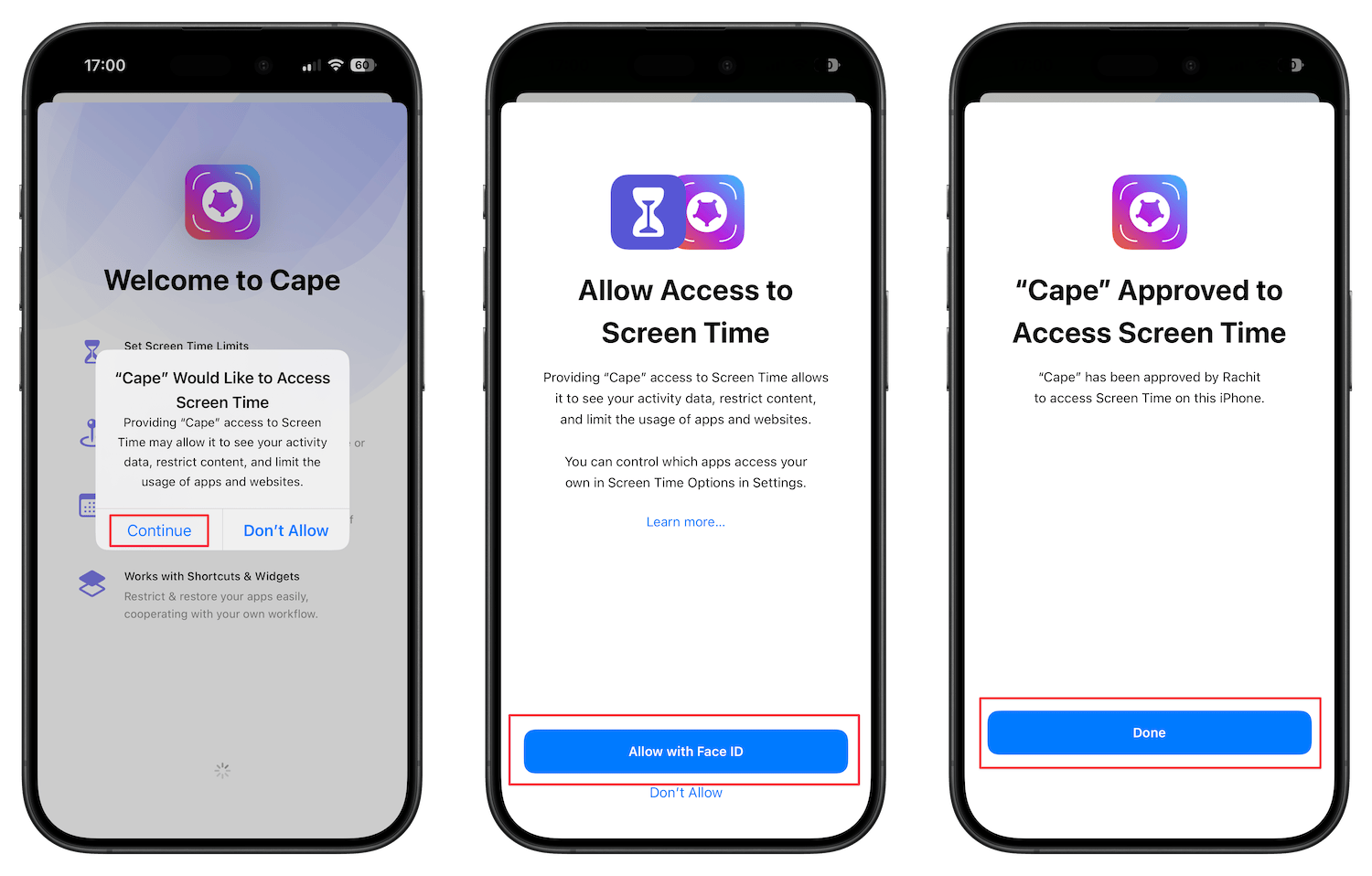 Cape app setup process