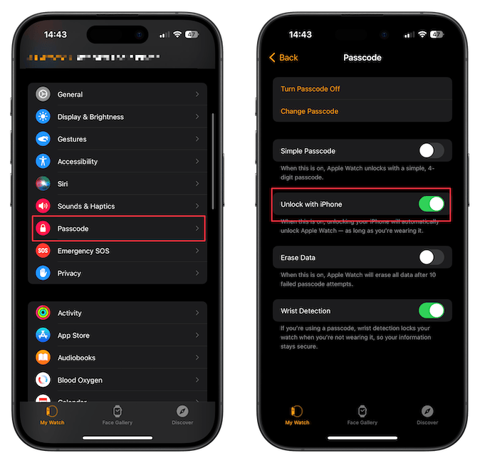 Apple Watch passcode settings