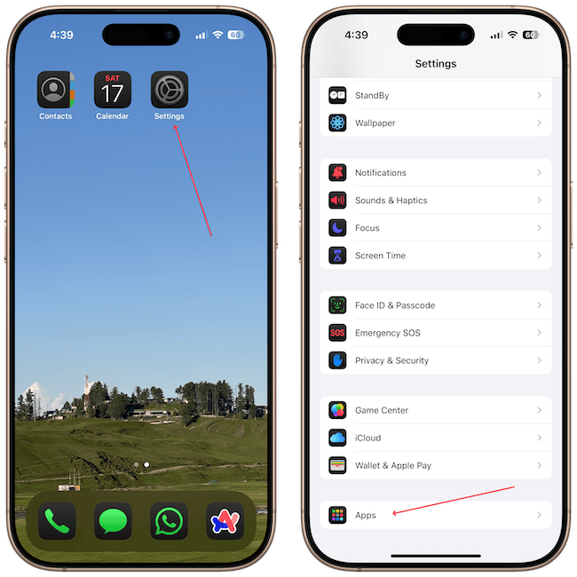 screenshots showing apps section in settings app