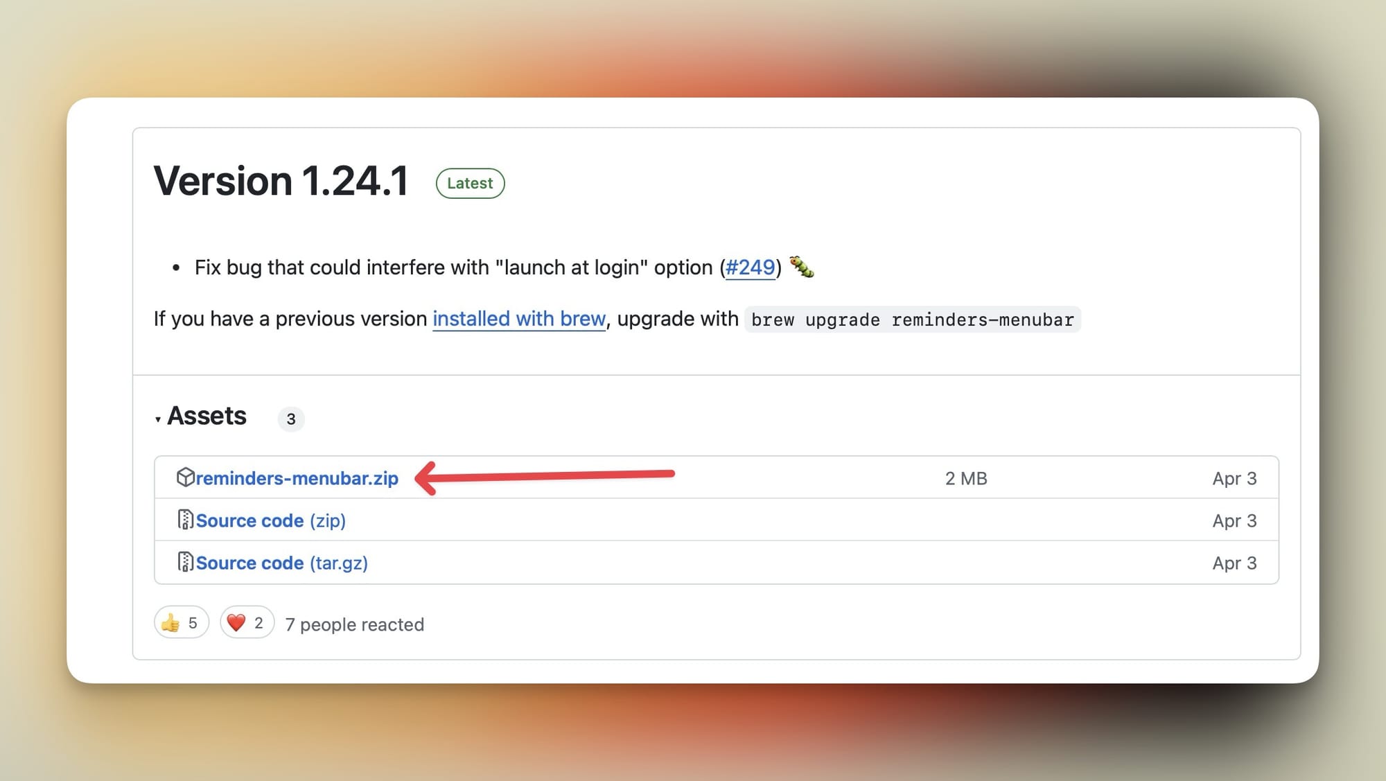 Screenshot showing Reminders Menu Bar Github Page