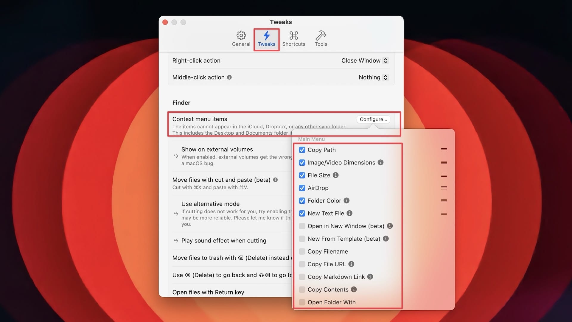 Add items to the Finder context menu