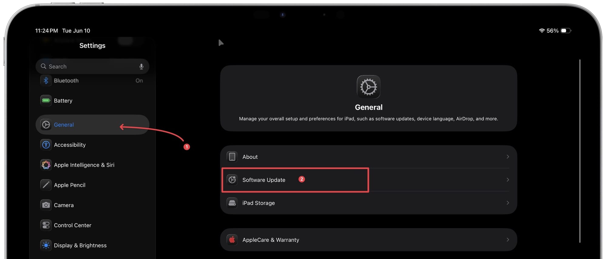 Opening Software Update Settings
