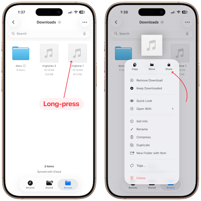 Share button in long-press menu