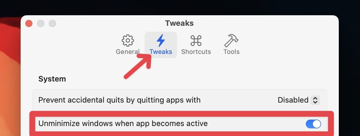 Supercharge option to Unminimize apps with Command-Tab