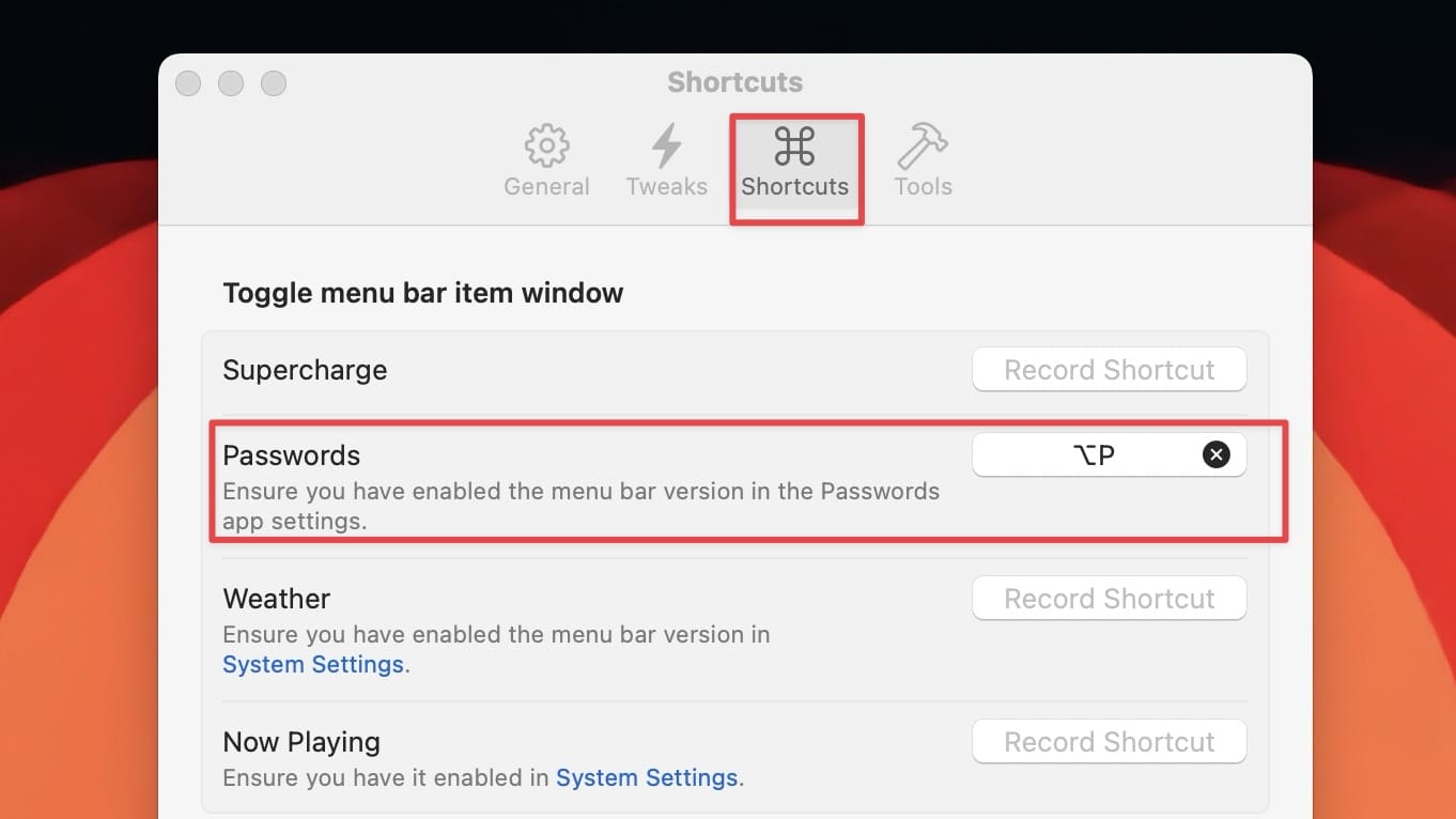 Open Passwords with a shortcut