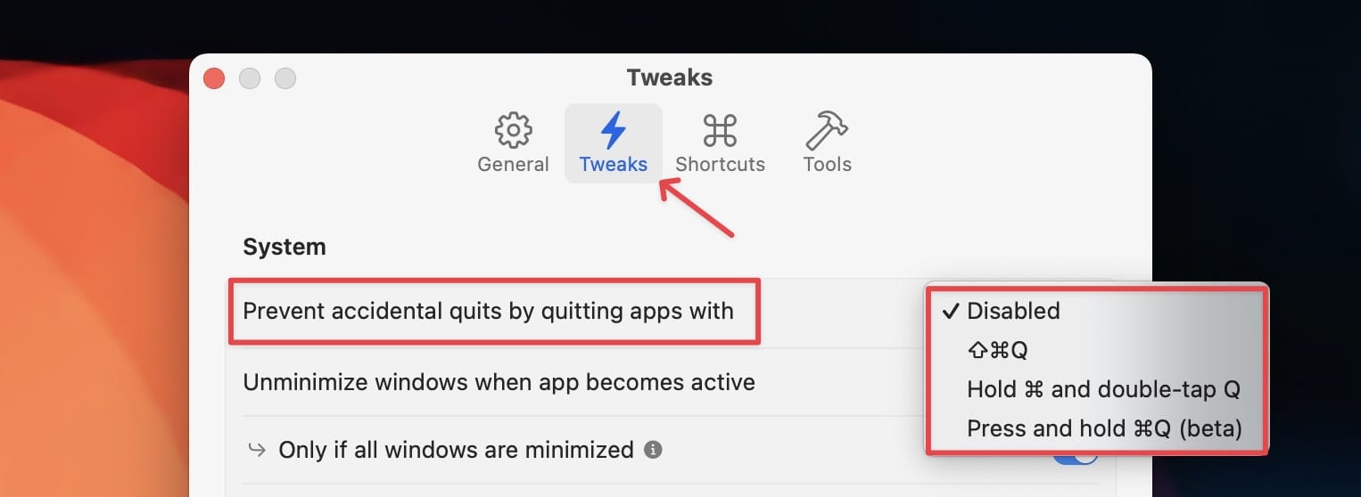 Supercharge tweak to Prevent accidental app quits