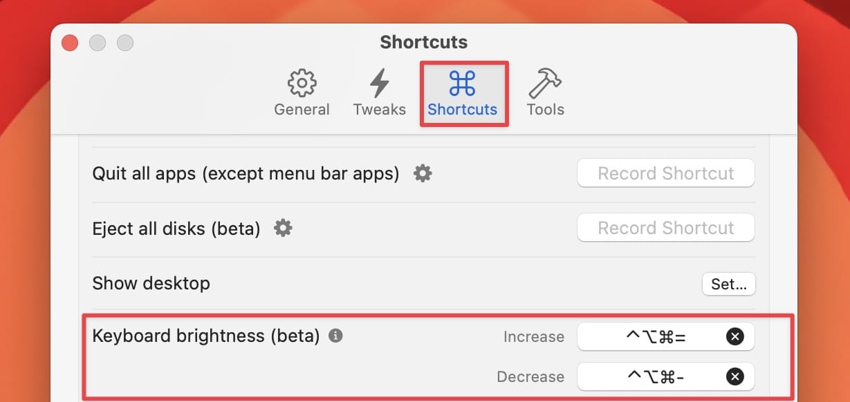 attaching keyboard shortcut to keyboard brightness control in supercharge