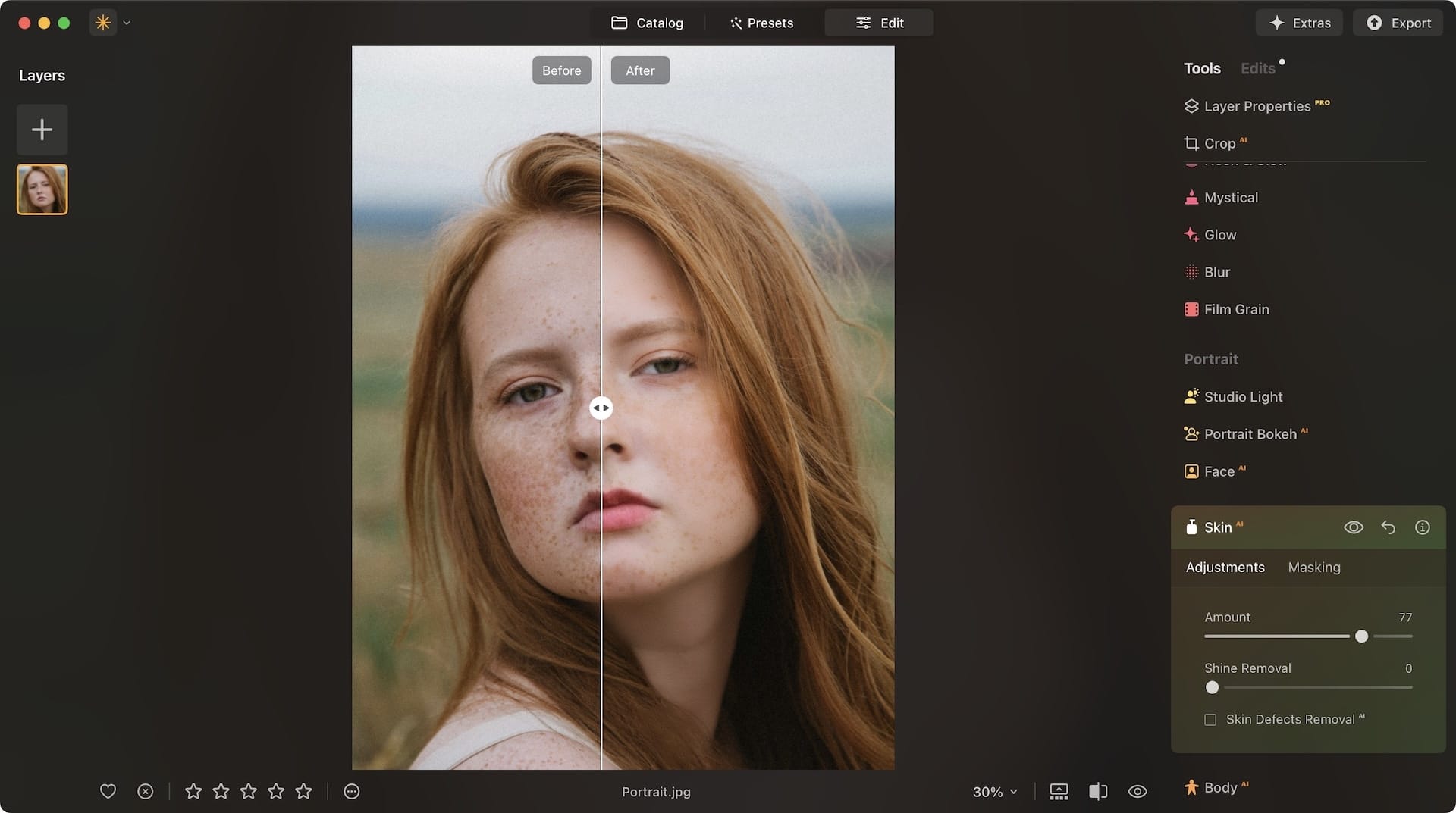 portrait editing in Luminar Neo