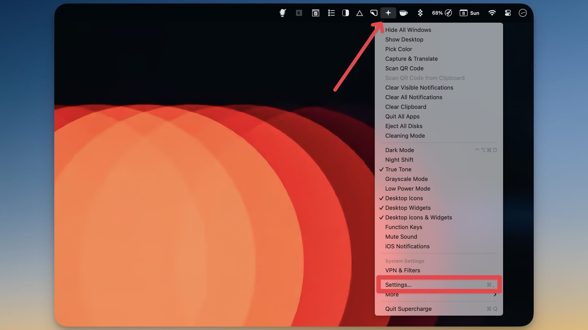 supercharge settings option