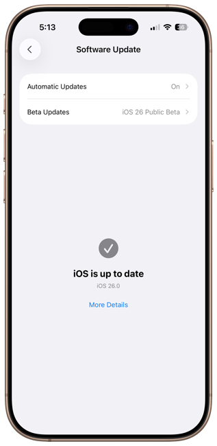 iOS 26 public beta update screen