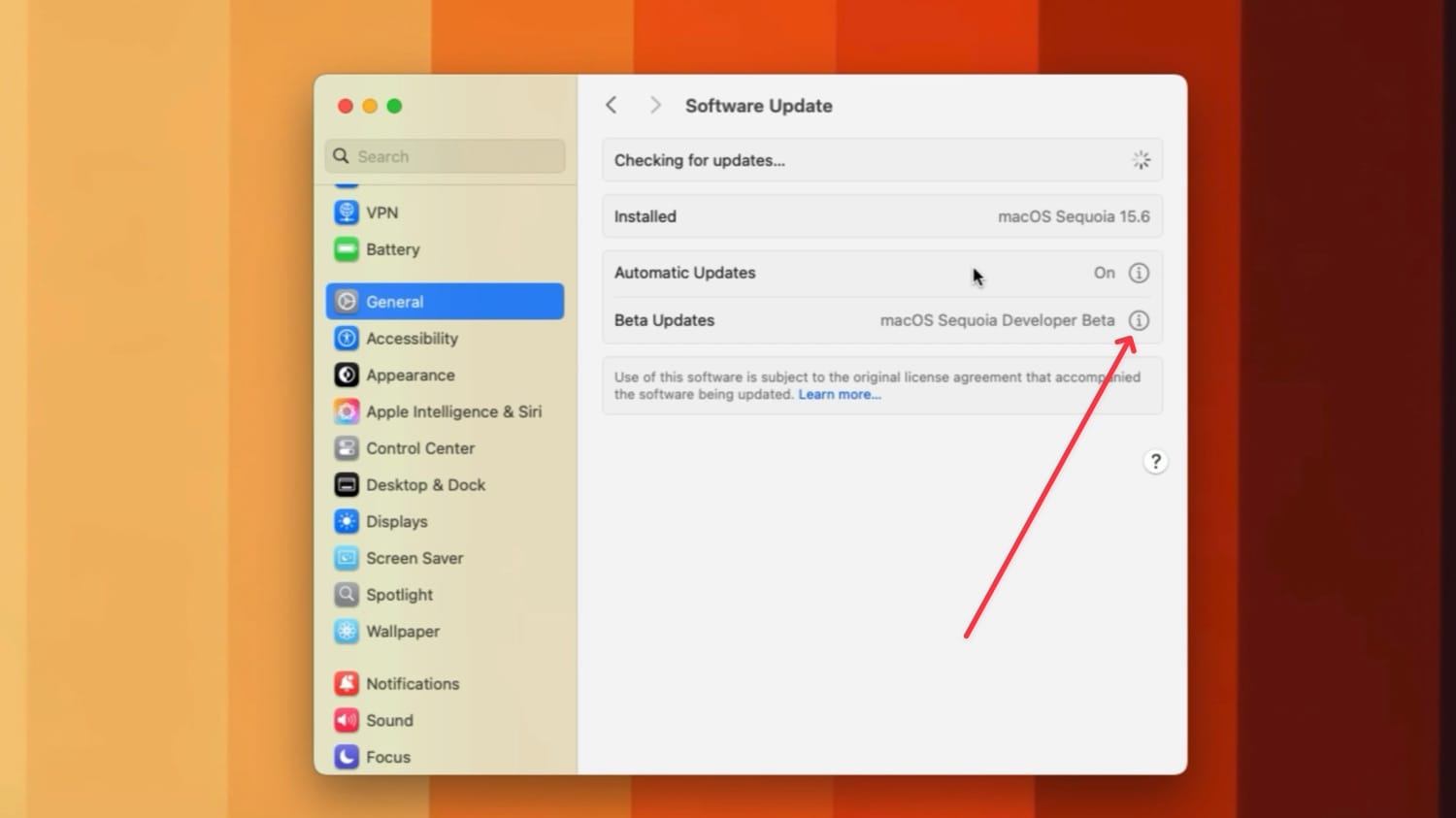 i button showing next to beta updates