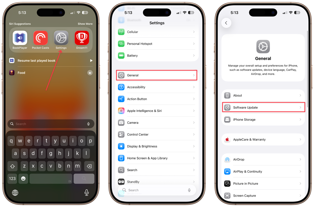 opening software update settings