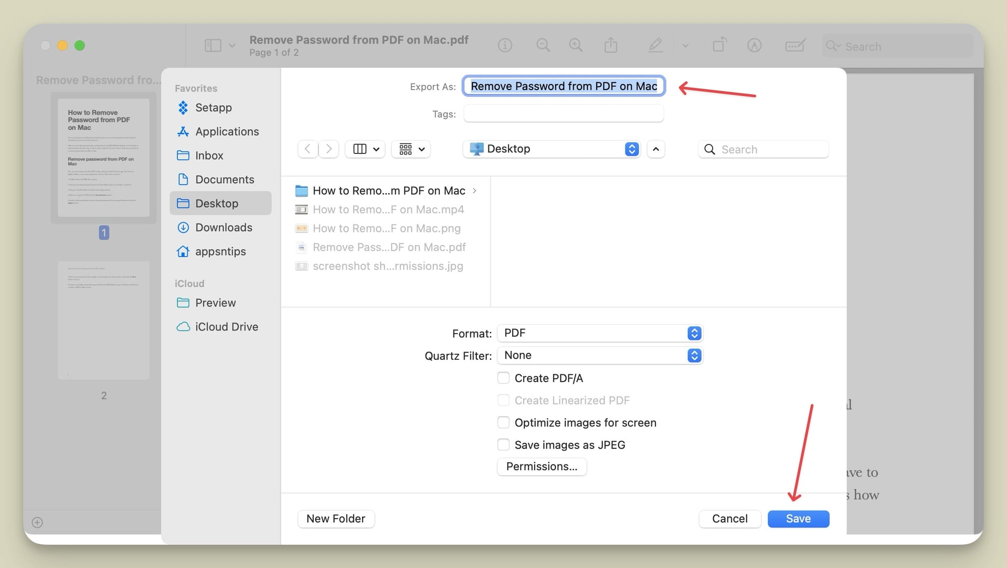 screenshot showing Save button