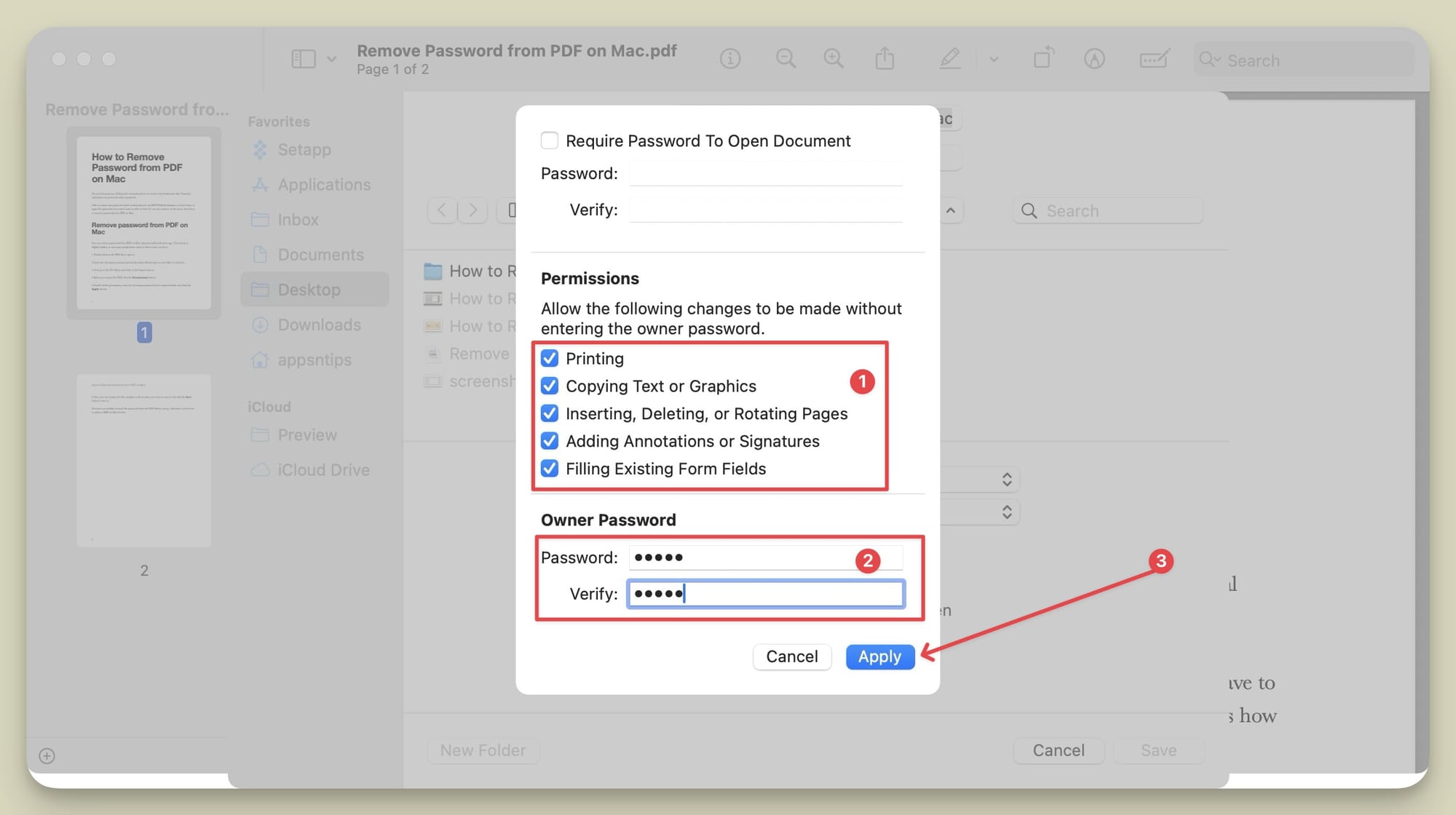 screenshot showing permissions