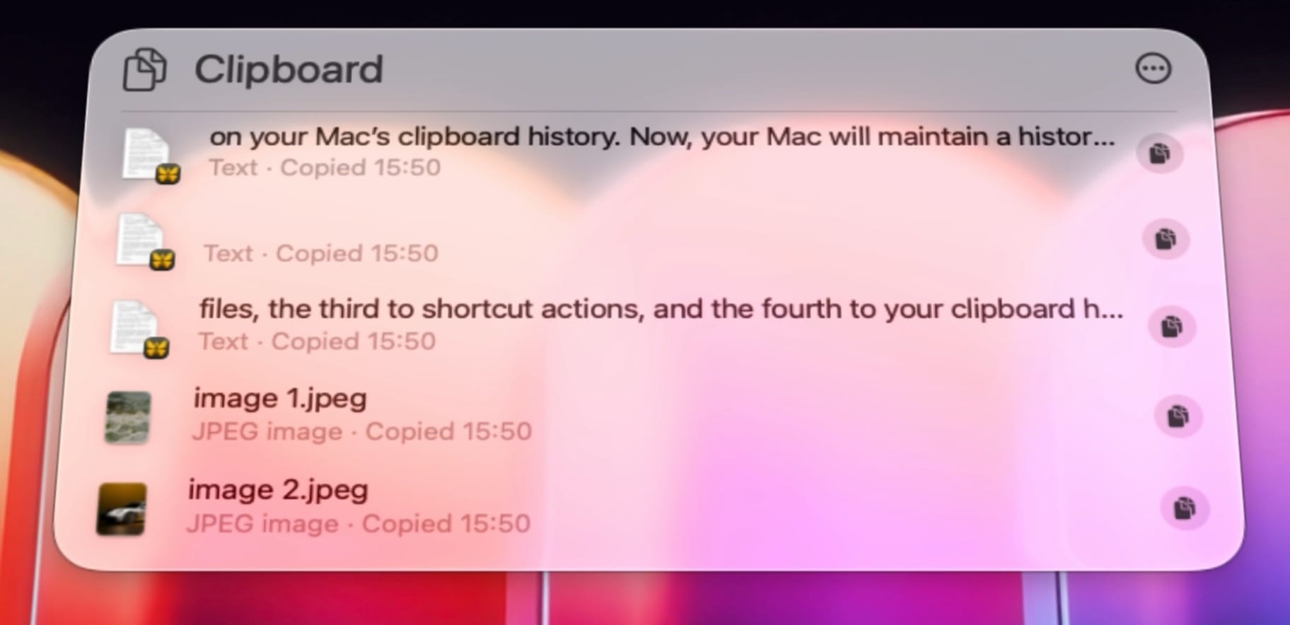 Clipboard history feature in action on Mac