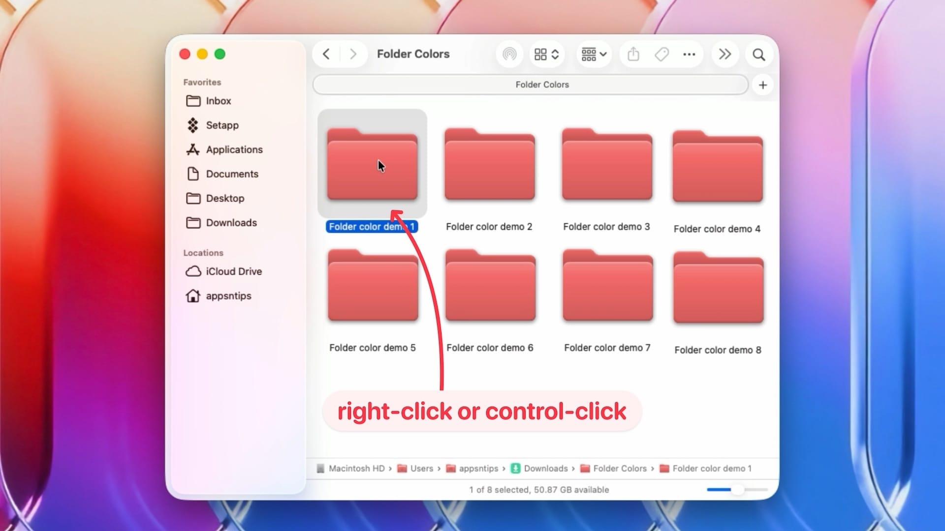Finder's screenshot showing different folders