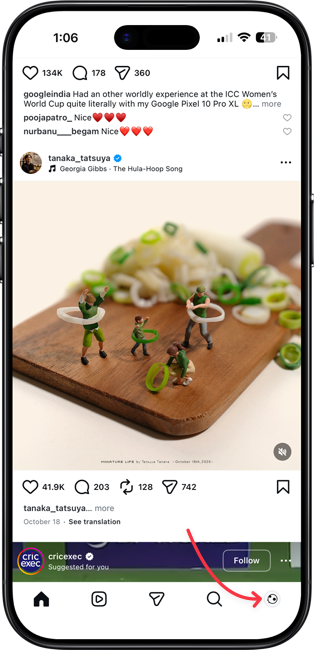 Instagram page showing profile icon
