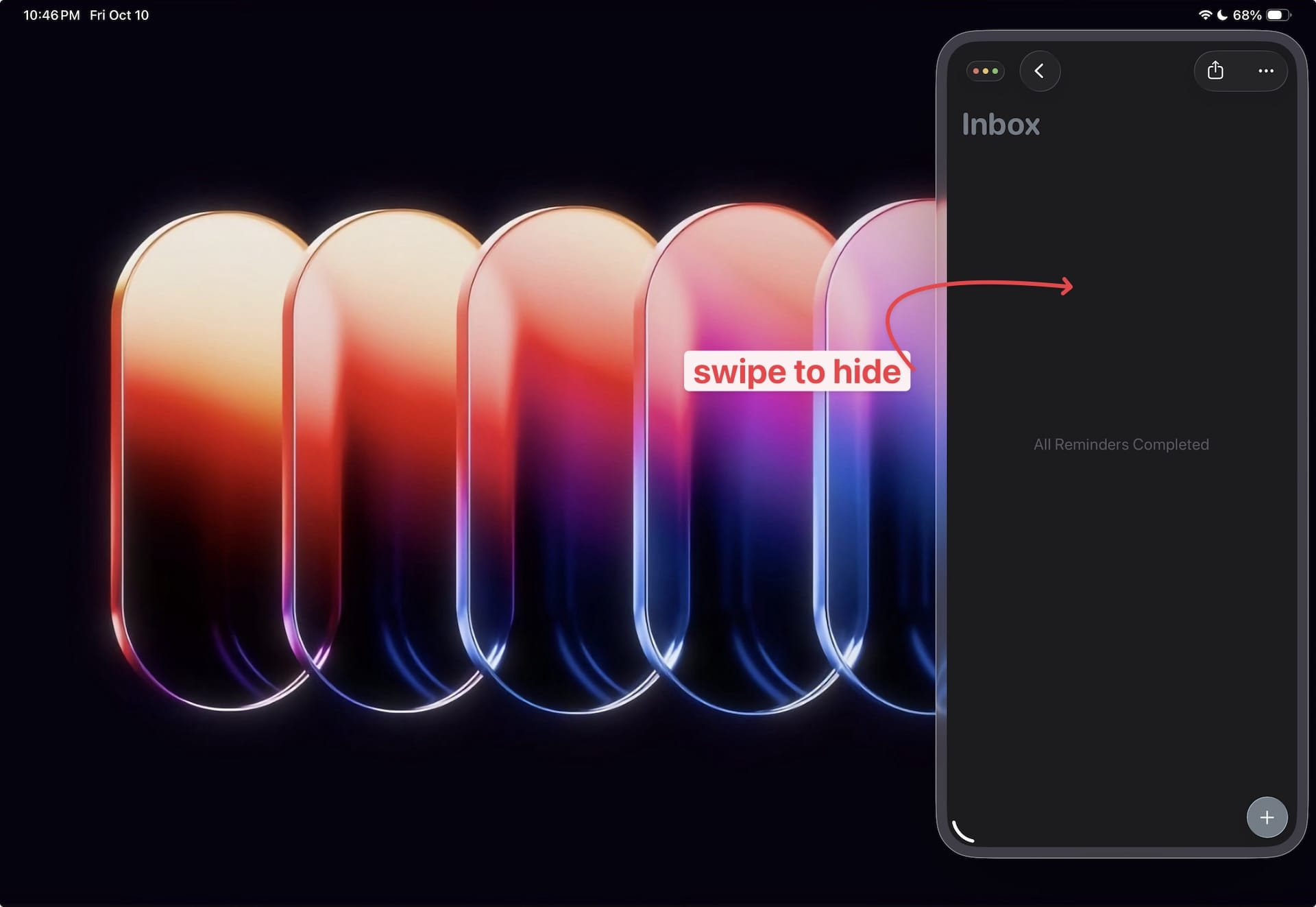 hiding the slide over app