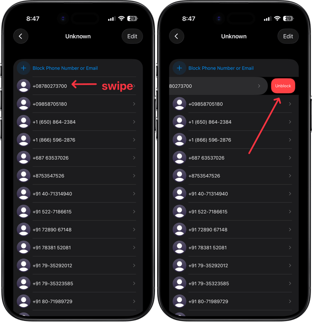 unblocking a contact on iPhone