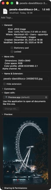 Get Info button in right-click menu