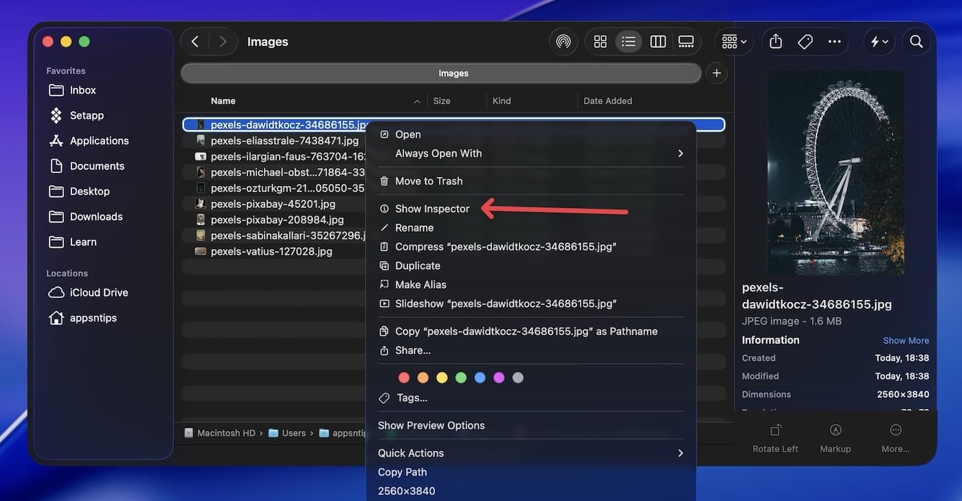Show Inspector option