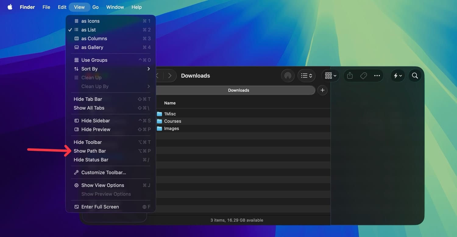 Show Path Bar option in view menu