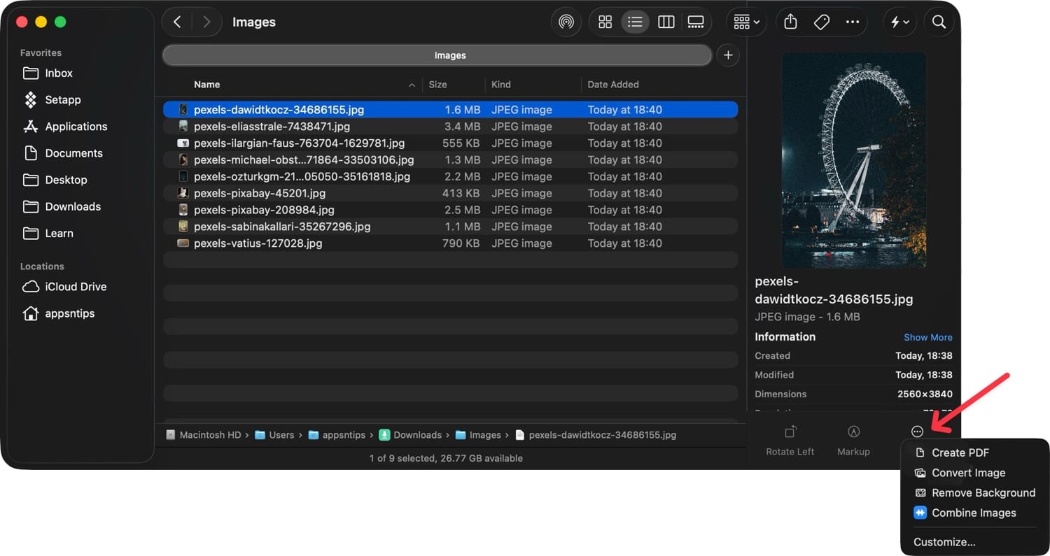 extra editing options hidden in three-dot menu in finder