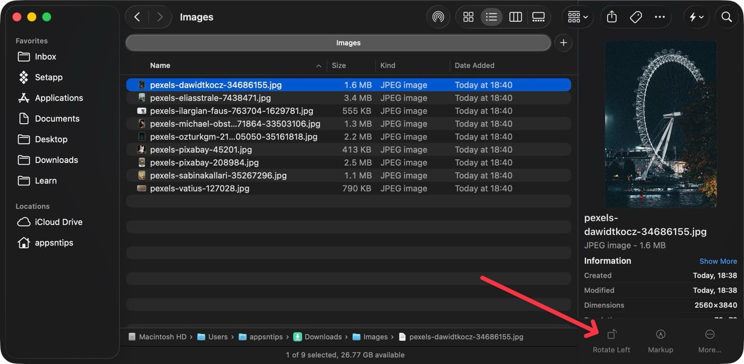 rotating the imag using finder