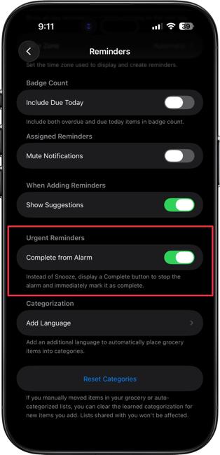 turning on complete for alarm toggle