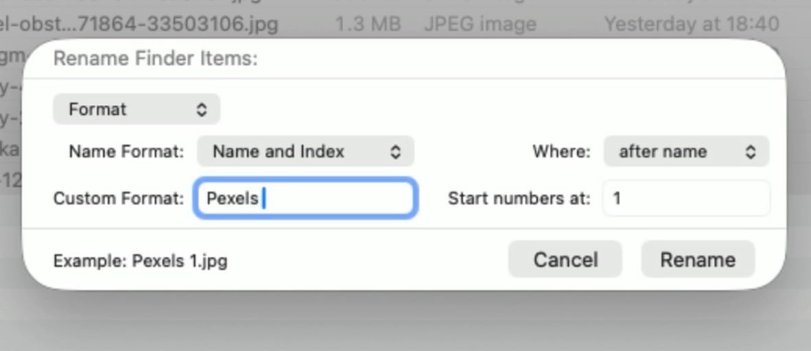 using the format rename option