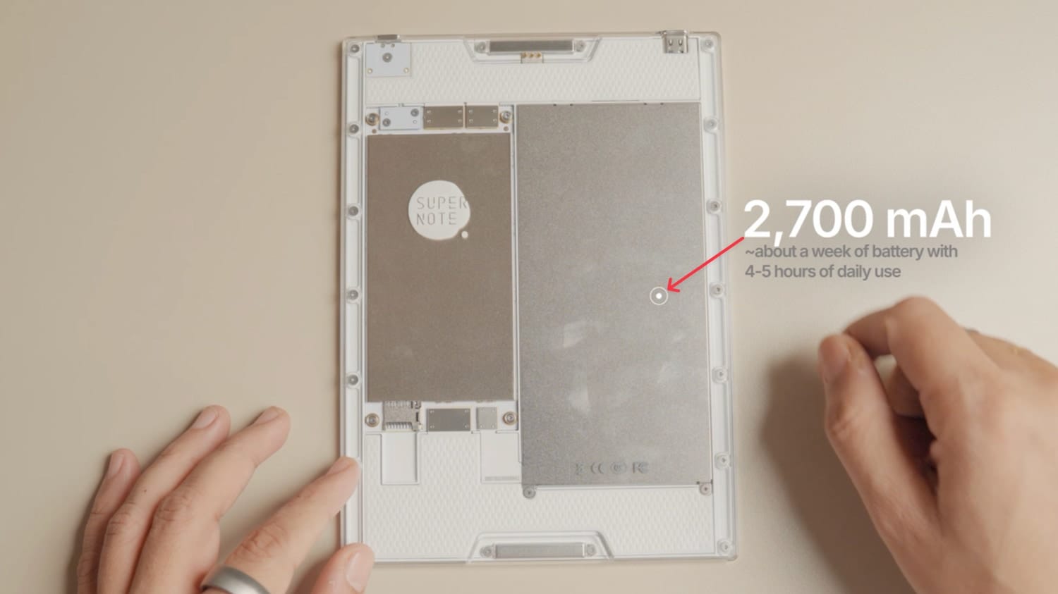 Supernote nomad  transparent back showing battery