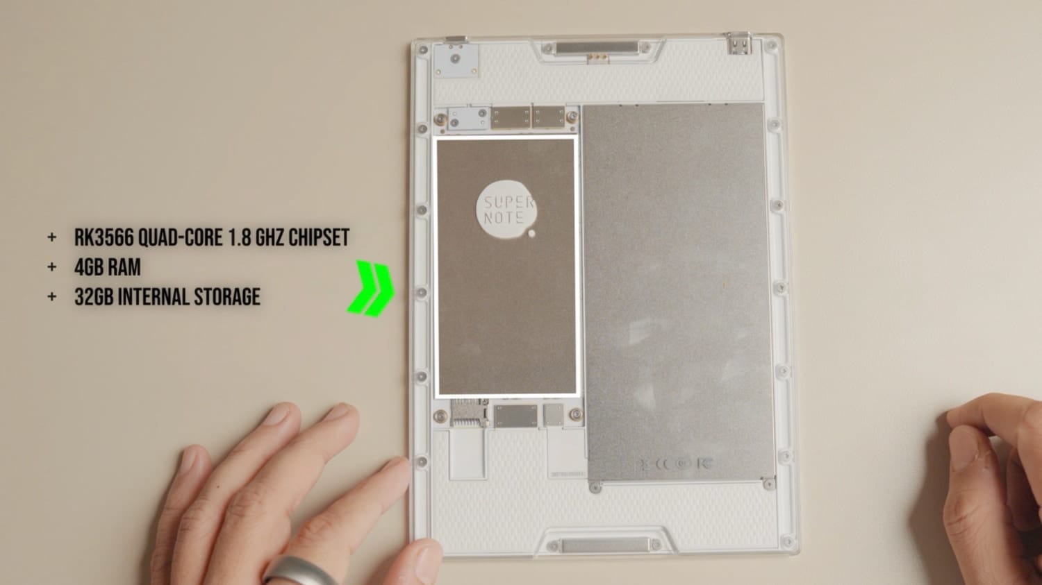 Supernote nomad  transparent back showing motherboard