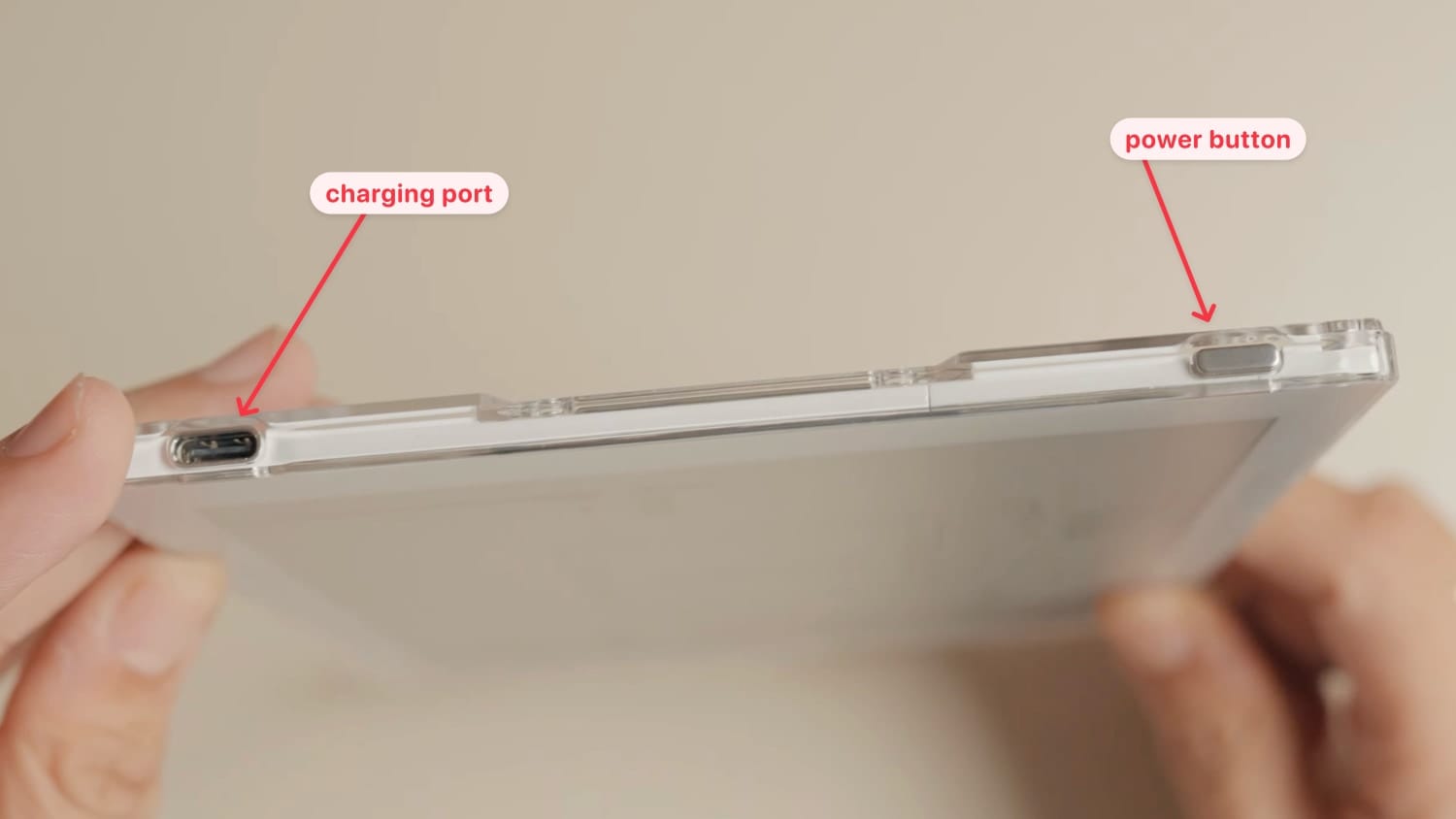 Supernote nomad showing charging port and power button