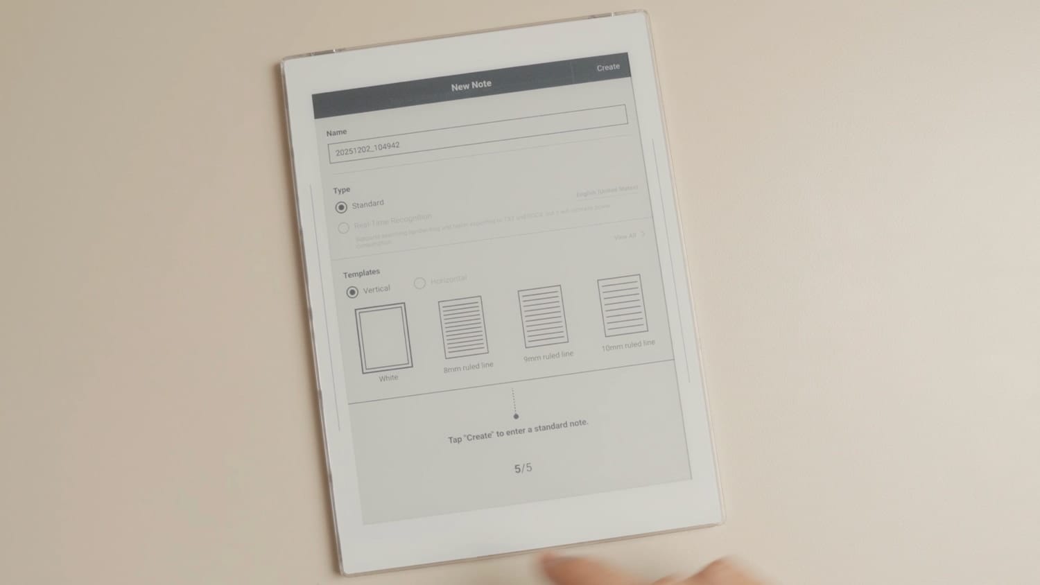 supernote note creation page