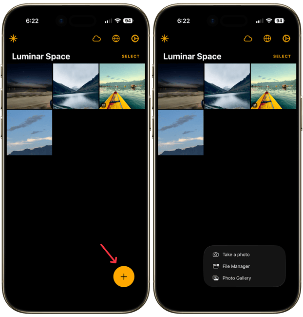 Adding photo to Luminar Mobile