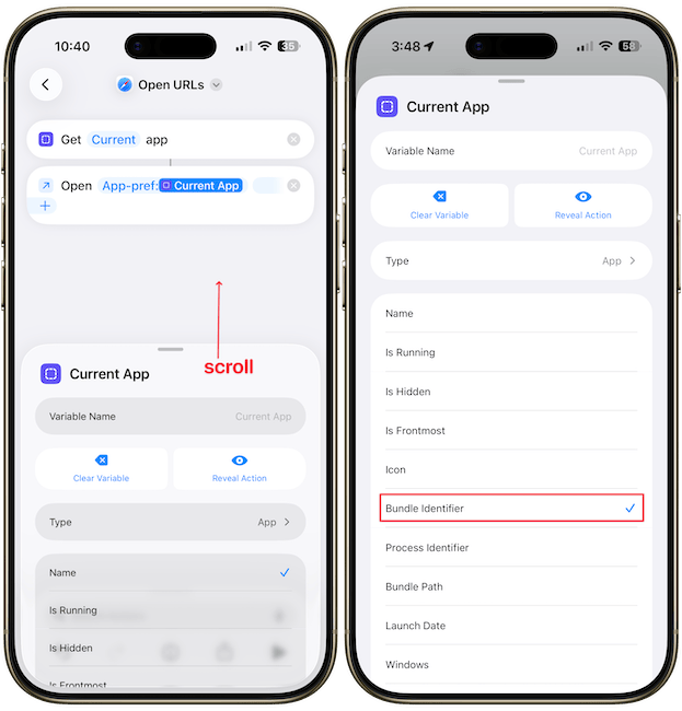 Choosing Bundle Identifier action