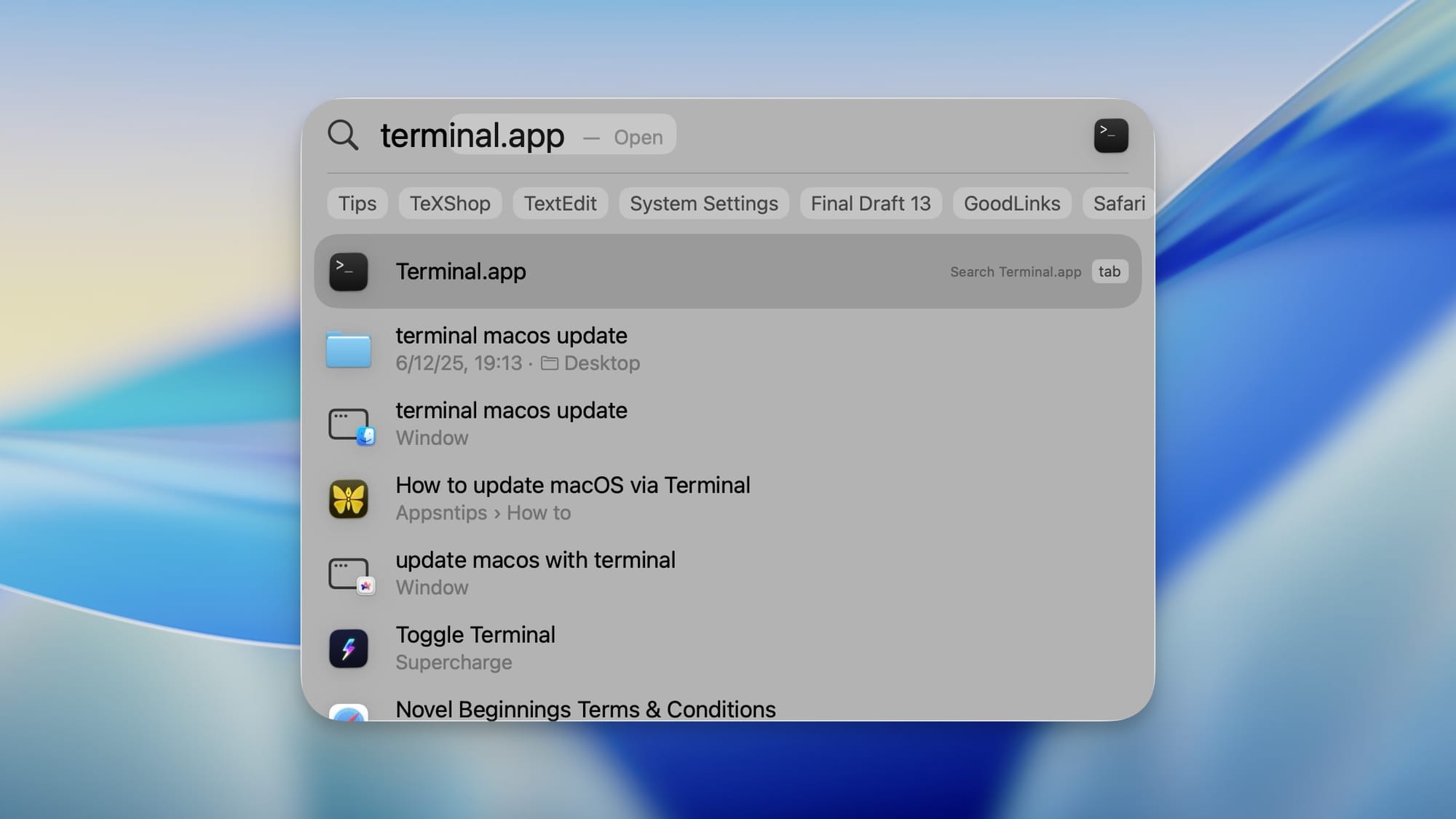 launching Terminal using Spotlight