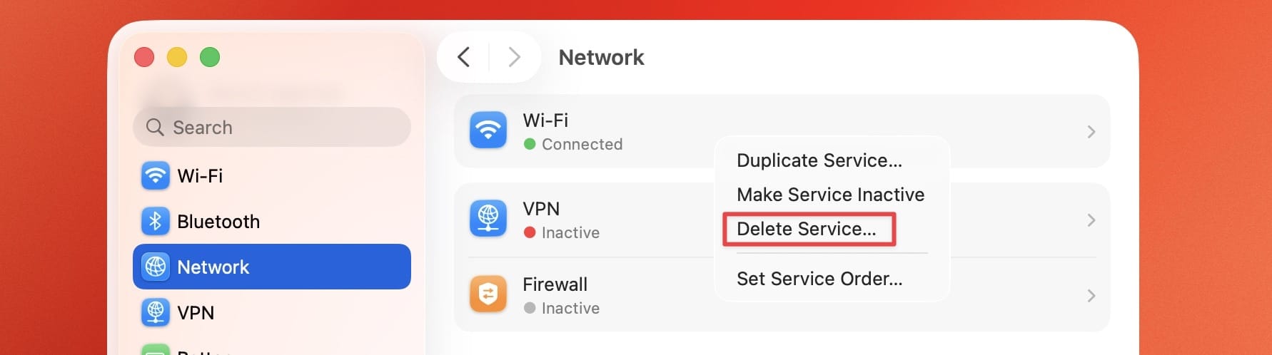Delete wifi service option
