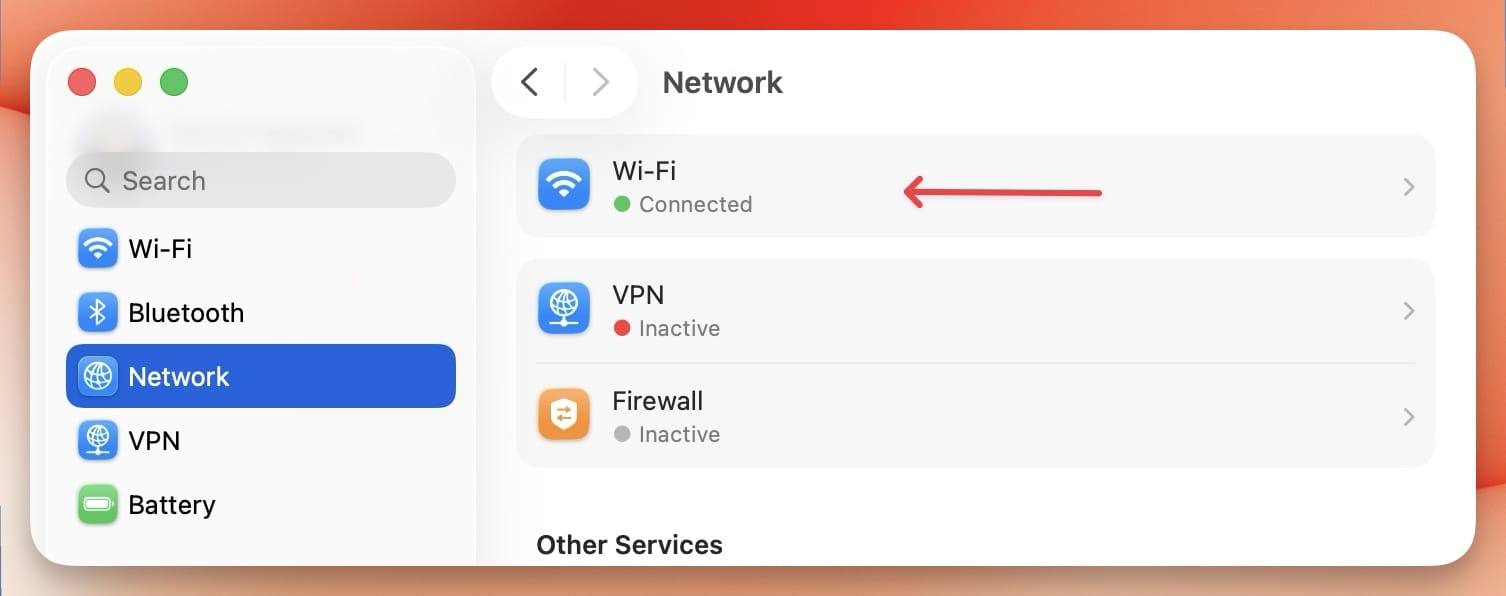 system setting screenshot showing wifi setting