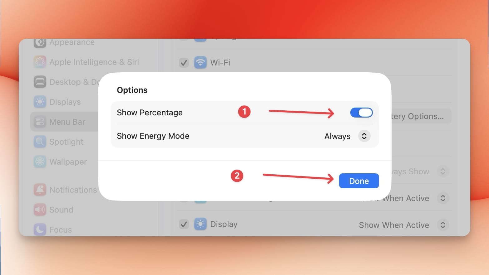 battery percentage settings