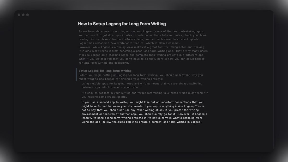 How to Set up Logseq for Long-Form Writing