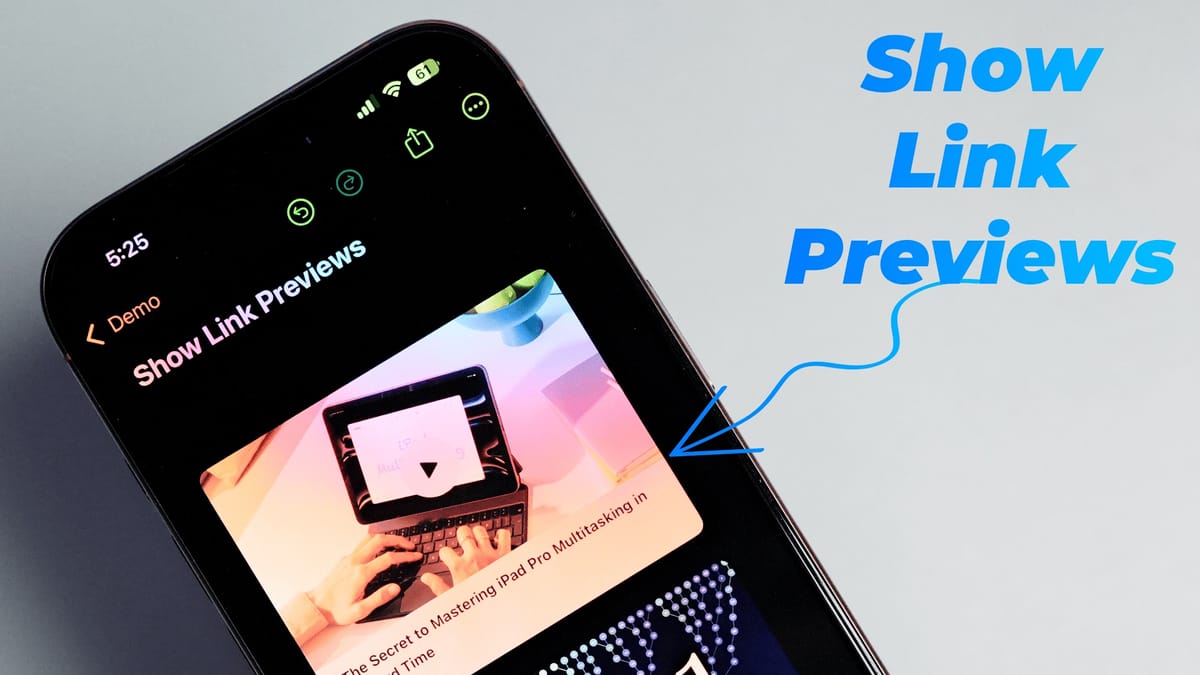 Notes app open in iPhone showing a note with link previews
