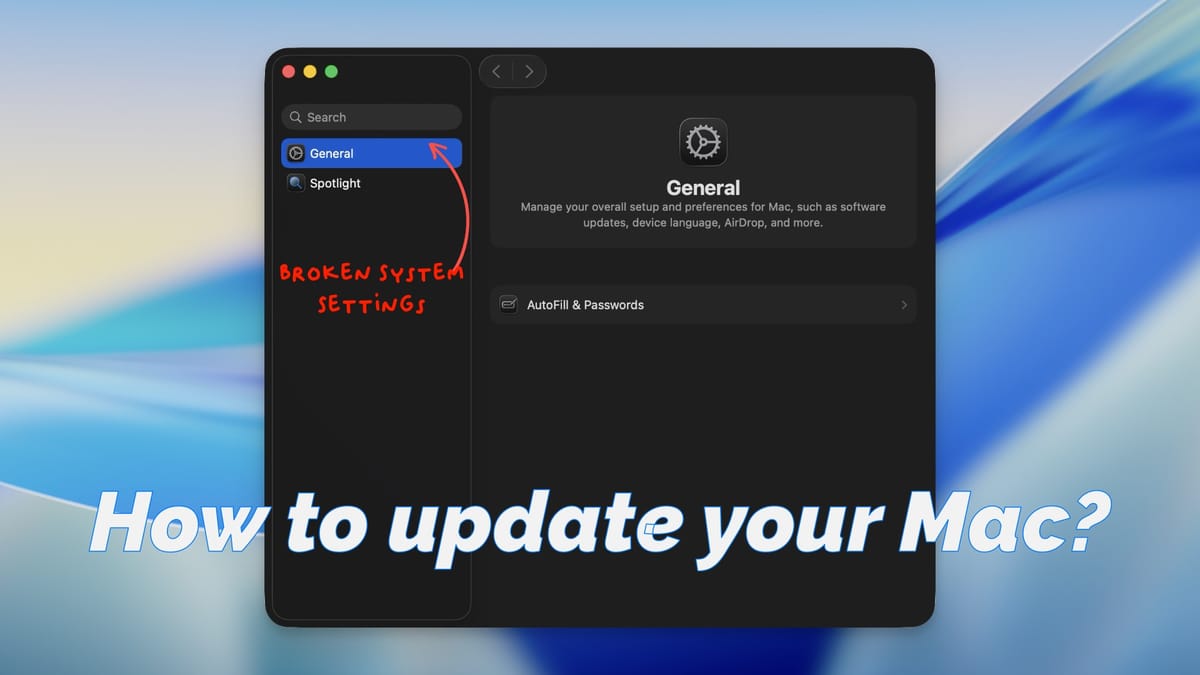 Broken System Settings app on Mac