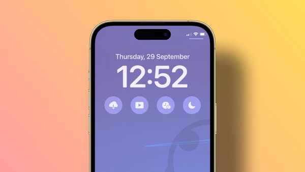 iPhone 14 Pro mockup showing shortcuts on lock screen