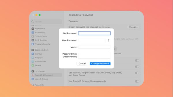 macOS Ventura System Settings screenshot showing password change setting