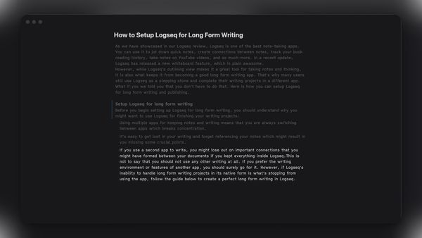 Logseq long-form writing setup
