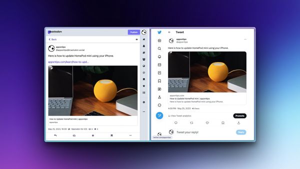 Mastodon and Twitter open in Arc Browser in split-screen mode