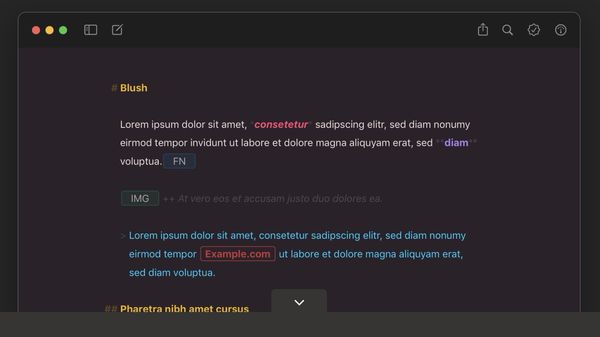 Blush theme listing in Ulysses