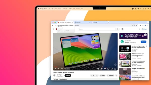 Google Chrome showing memory use in tab open on MacBook Pro