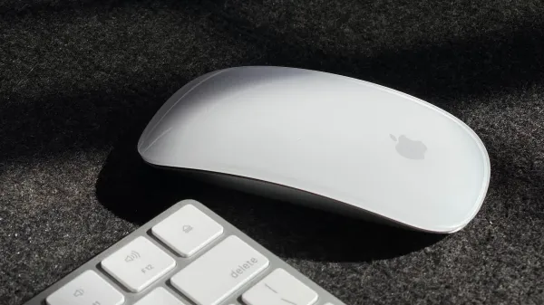 Magic Mouse with keyboard on black felt cloth
